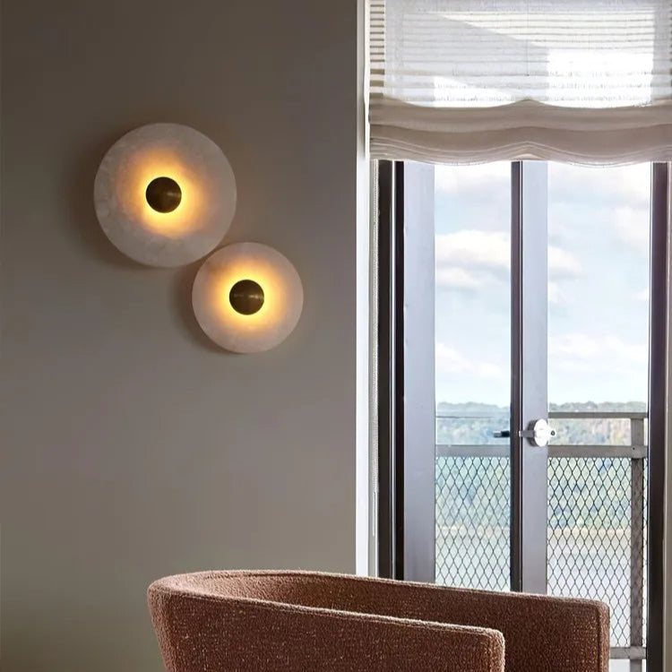 Wall Lamp Alabaster 7.9–13.8 In Round LED Bedroom Hallway Modern Minimalist Sconce Lighting Fixture | Thomler