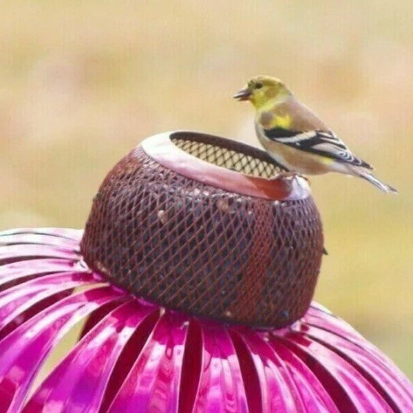 Metal Coneflower Bird Feeder for Garden & Backyard – Weather-Resistant Outdoor Hanging Seed Station with Wide Dish for Wild Birds | Thomler
