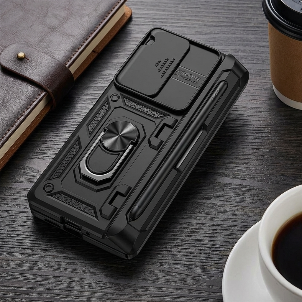 Protective Foldable Phone Case with Sliding Camera Guard, Ring Stand & Stylus Slot for Samsung Galaxy Z Fold 7, Z Fold 6, Z Fold 5 | Thomler