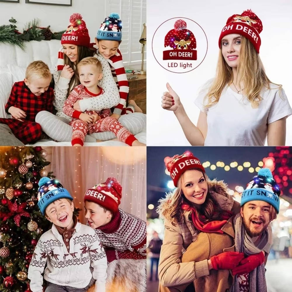 LED Knit Beanie with Pompom – Multi-Mode Holiday Winter Cap for Adults Kids Teens | Thomler