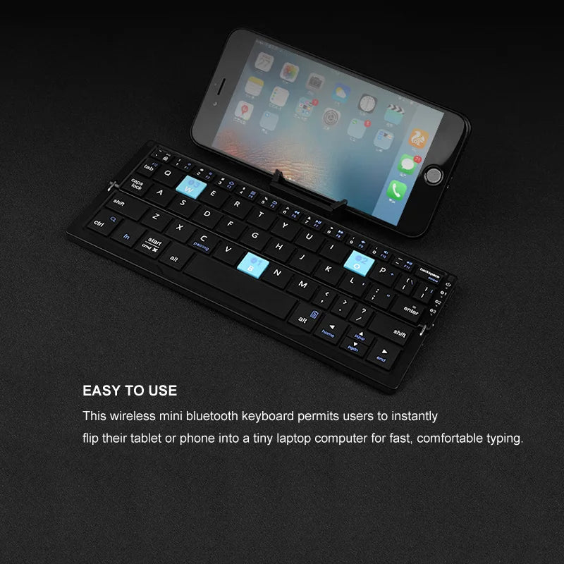 Portable Folding Wireless Keyboard with Integrated Tablet Stand for iPad Android iOS Devices Multi-Device Pairing Rechargeable Travel Typing | Thomler