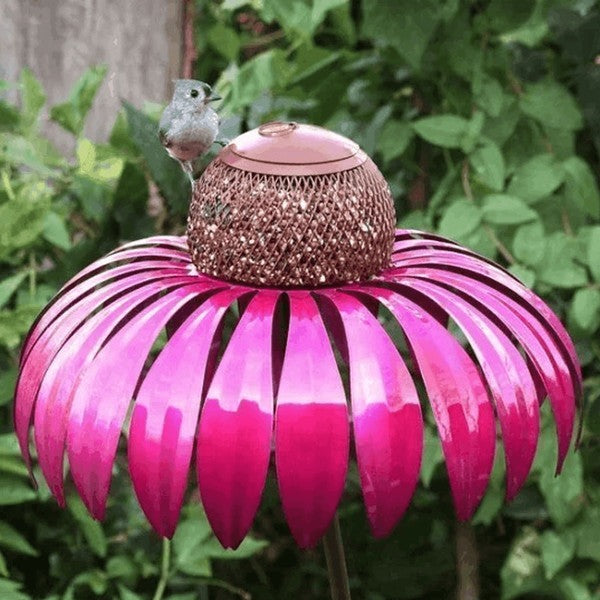 Metal Coneflower Bird Feeder for Garden & Backyard – Weather-Resistant Outdoor Hanging Seed Station with Wide Dish for Wild Birds | Thomler