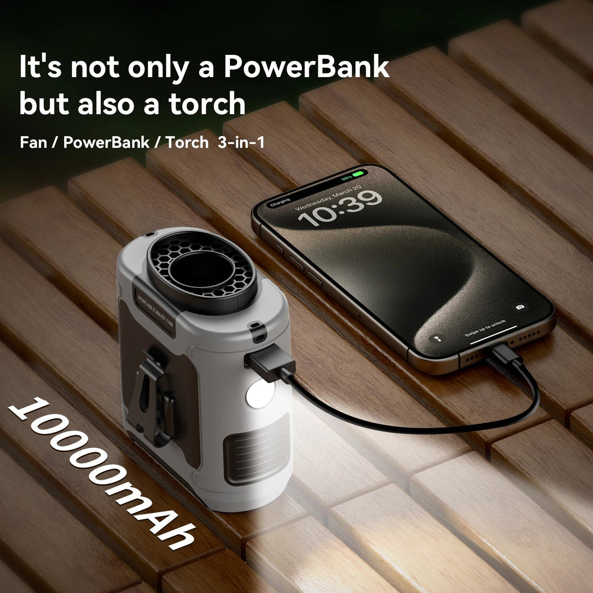 Clip-On Personal Cooling Fan with 10000mAh Battery & LED Light for Outdoor Activities | Thomler