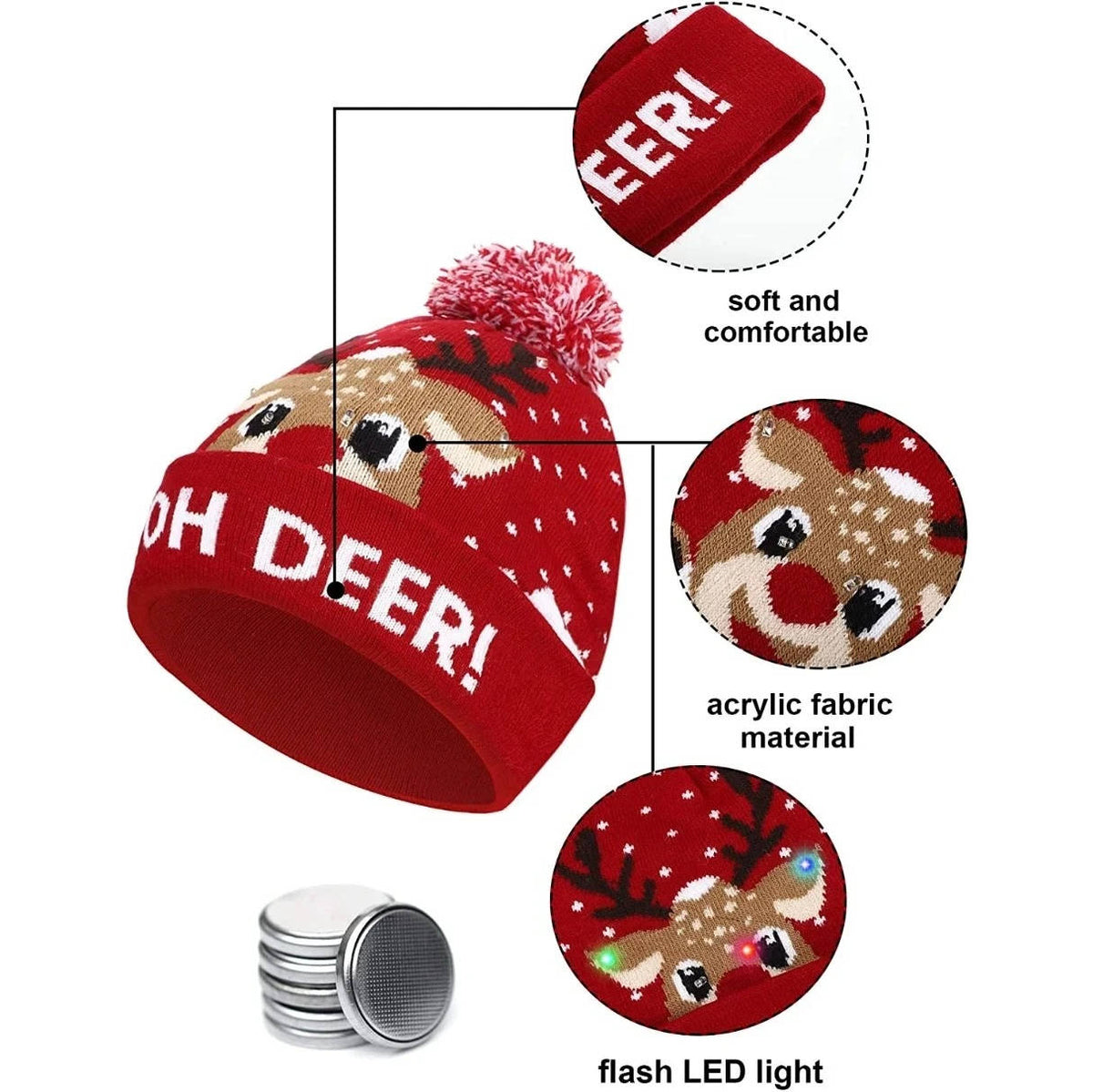 LED Knit Beanie with Pompom – Multi-Mode Holiday Winter Cap for Adults Kids Teens | Thomler