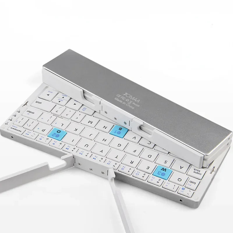 Portable Folding Wireless Keyboard with Integrated Tablet Stand for iPad Android iOS Devices Multi-Device Pairing Rechargeable Travel Typing | Thomler