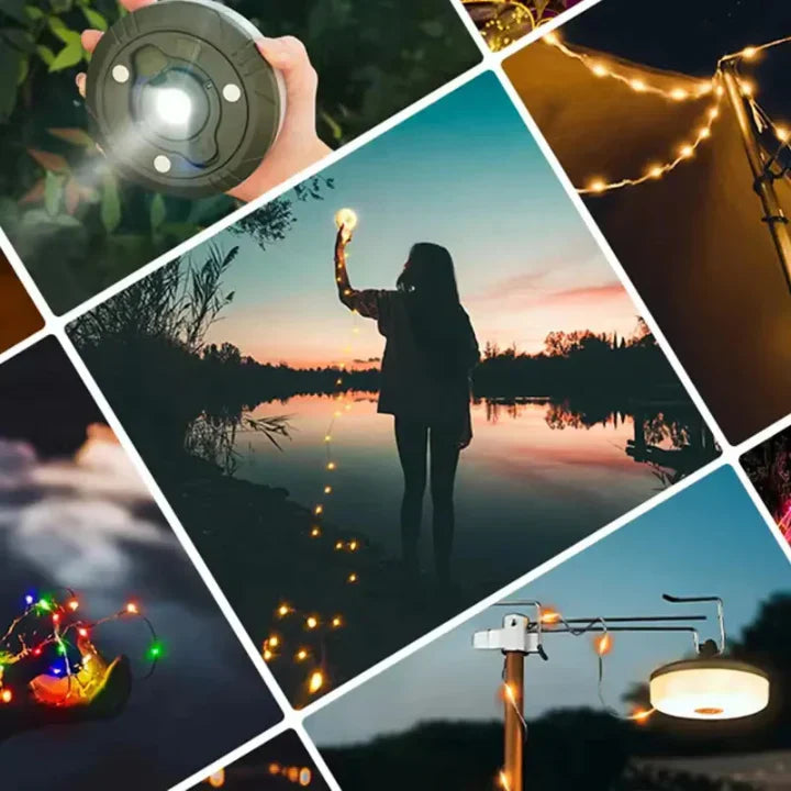 Camping Lamp ABS 11.6 cm Black Outdoor Lighting Lantern Flashlight RGB String Light Power Bank Rechargeable | Thomler