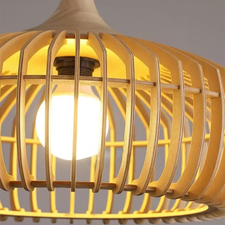 Pendant Light Wood 16.9 in Japandi Natural Dining Room Kitchen Island Hanging Ceiling Lamp Minimalist Scandinavian Modern | Thomler