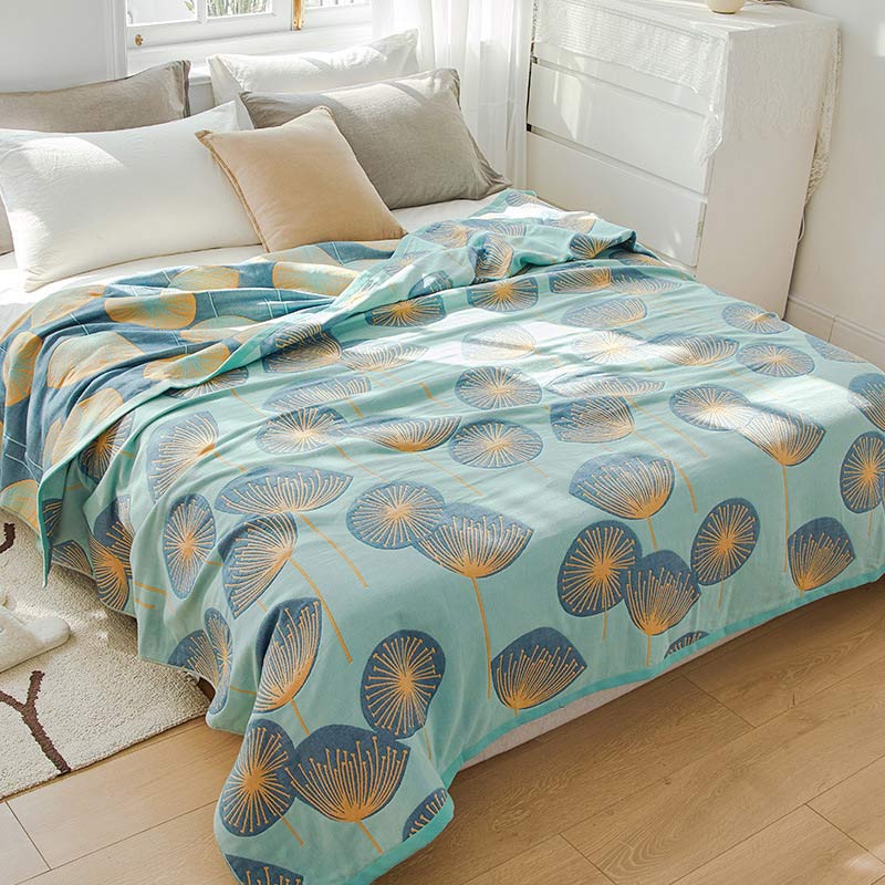 Reversible Cotton Quilt King Size Lightweight Coverlet Bedspread Dandelion Floral Print Breathable Summer Blanket for Bedroom Couch Air | Thomler