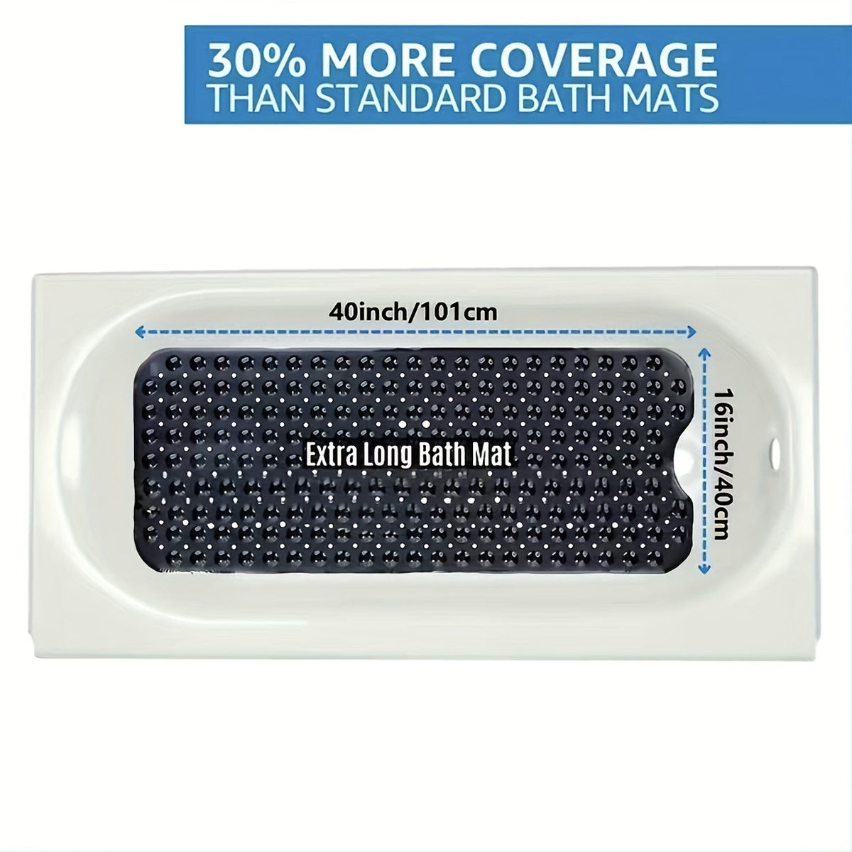 XL Non-Slip Shower and Tub Mat with Suction Cups – Drain Holes, Machine Washable, 40 x 16 in Bath Safety | Thomler
