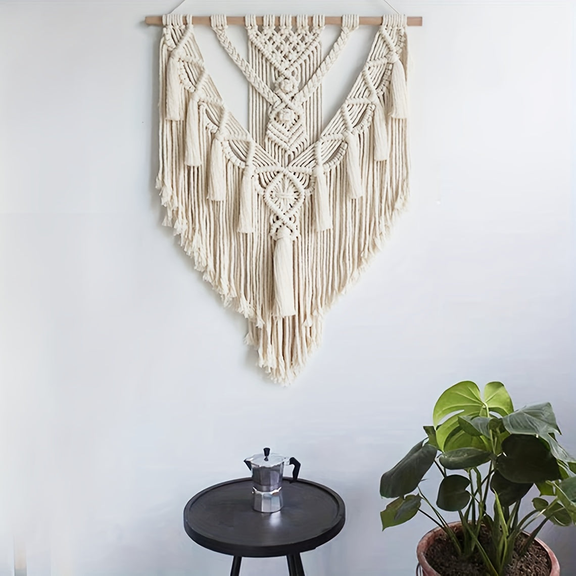 Woven Fiber Wall Art with Geometric Knotwork and Fringe for Living Room & Bedroom Decor | Thomler