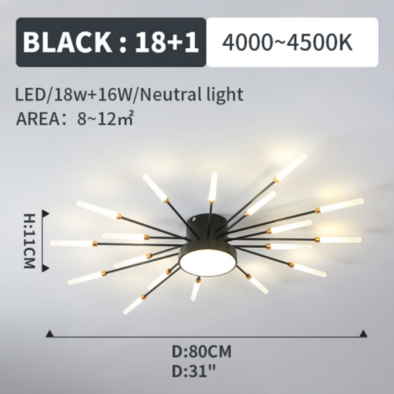 Starburst Dimmable LED Ceiling Light Flush Mount Black Gold Metal Acrylic Indoor Modern Fixture for Bedroom Living Room Dining Room | Thomler