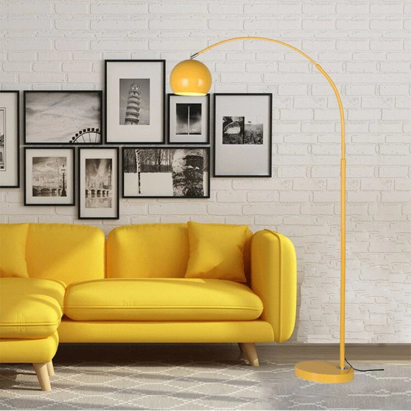 Floor Lamp Metal Arc 177.0 cm (69.7") Yellow Living Room Reading Light E27 Retro Globe Shade Standing Lamp | Thomler