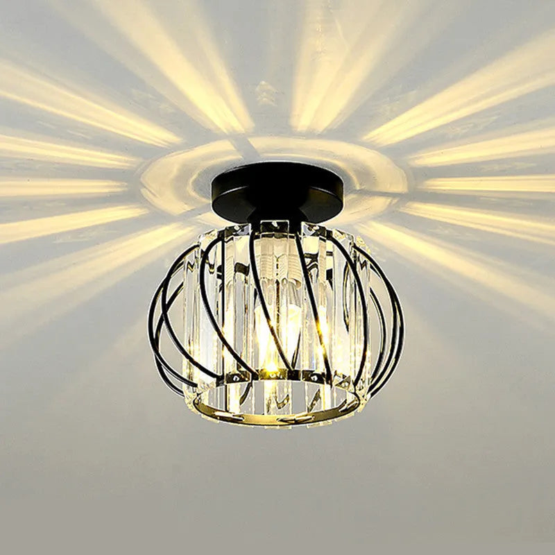 Crystal Flush Mount Ceiling Fixture – Round Metal Frame, E27 Socket, Switch-Control Multicolor LED – Bedroom, Hallway, Bath | Thomler