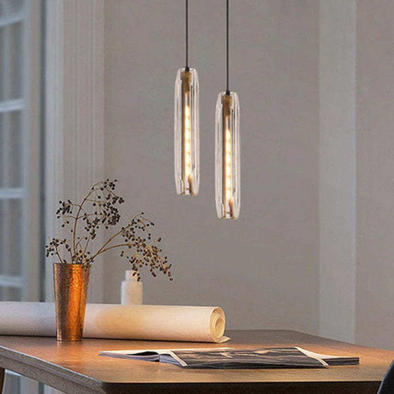 Pendant Light Glass Cylinder 15 in Adjustable Hanging Bedroom Dining Room Ceiling Fixture Modern Minimalist Lighting | Thomler