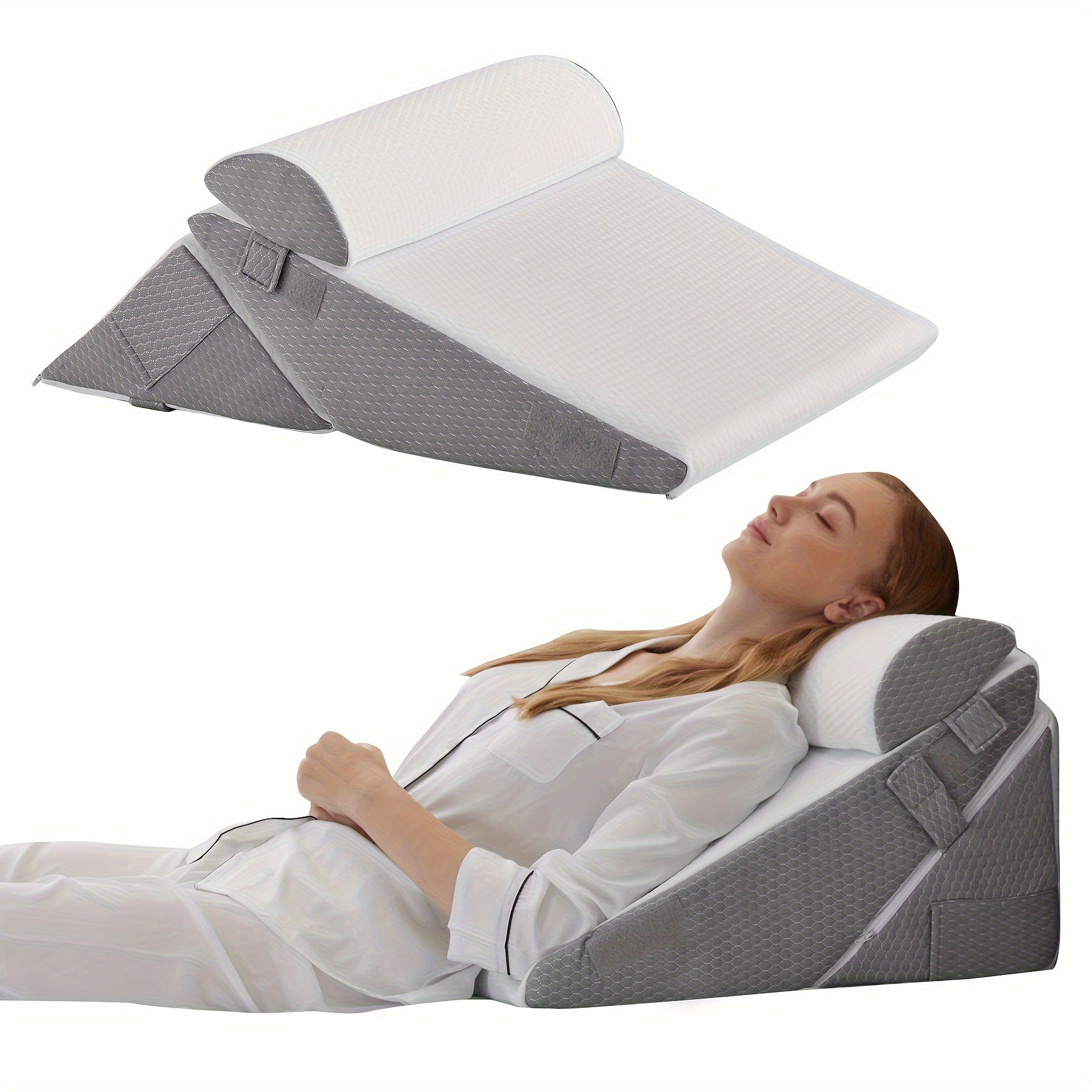 7-in-1 Adjustable Memory Foam Wedge Pillow System for Back Pain, Acid Reflux & Post-Surgery Support | Thomler