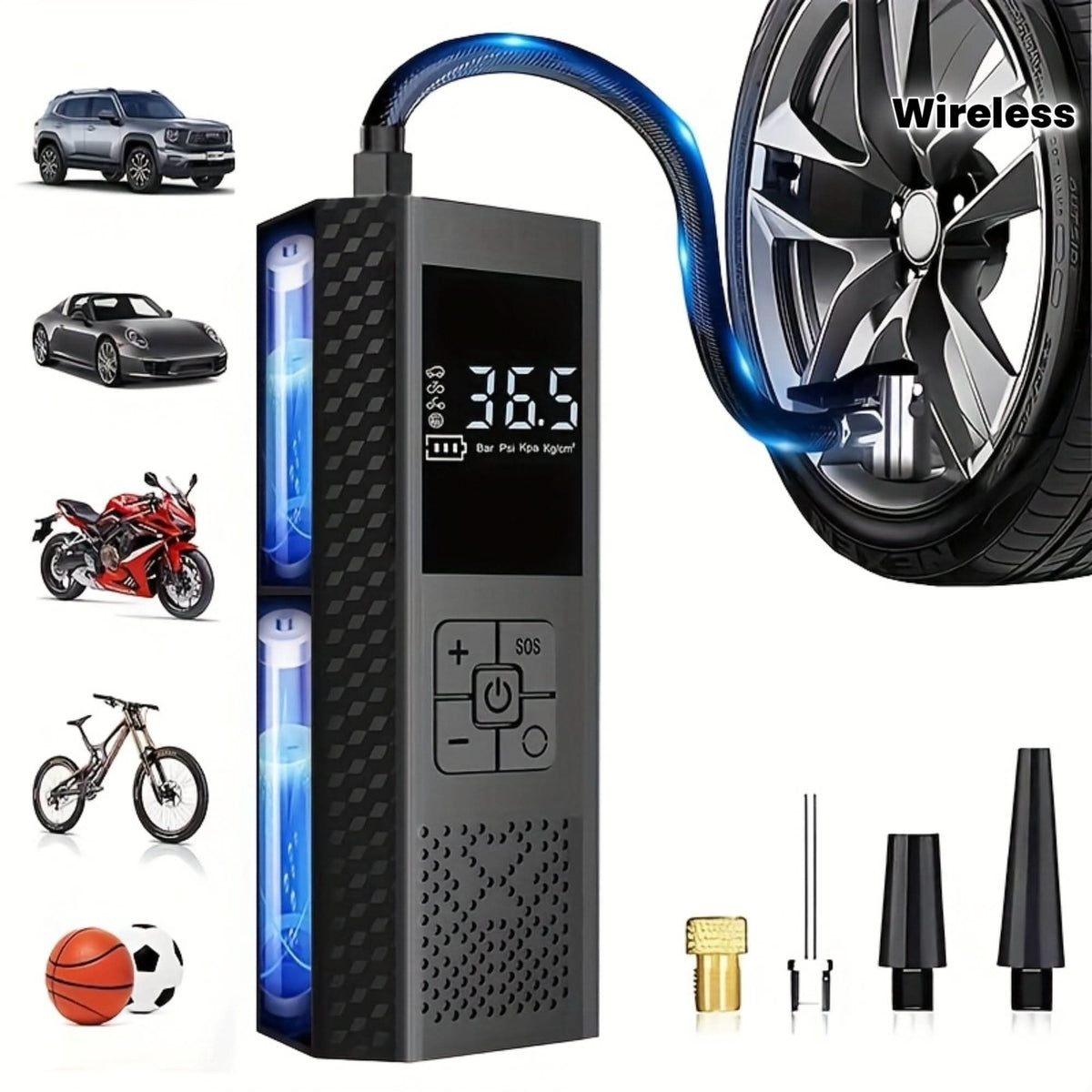 Rechargeable Digital Tire Pump – 150 PSI Portable Air Compressor for Car, Bike & Sports Gear | Thomler