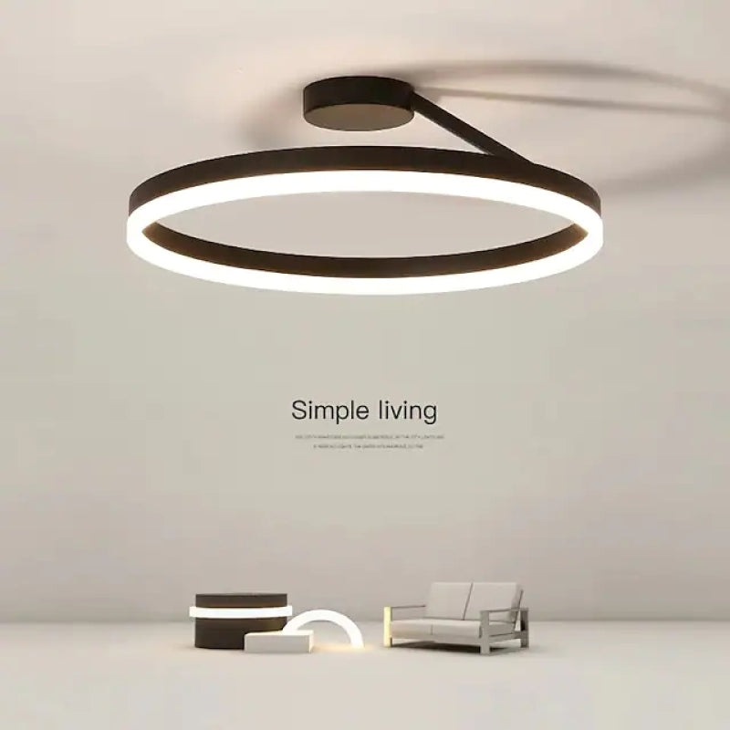 Modern Ring LED Flush Mount Ceiling Light – Dimmable with Remote – Metal & Acrylic – for Bedroom, Hallway, Dining Room | Thomler