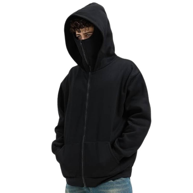 Face-Cover Zip Jacket with Double-Layer Hood for Cold Weather & Outdoor Activities | Thomler