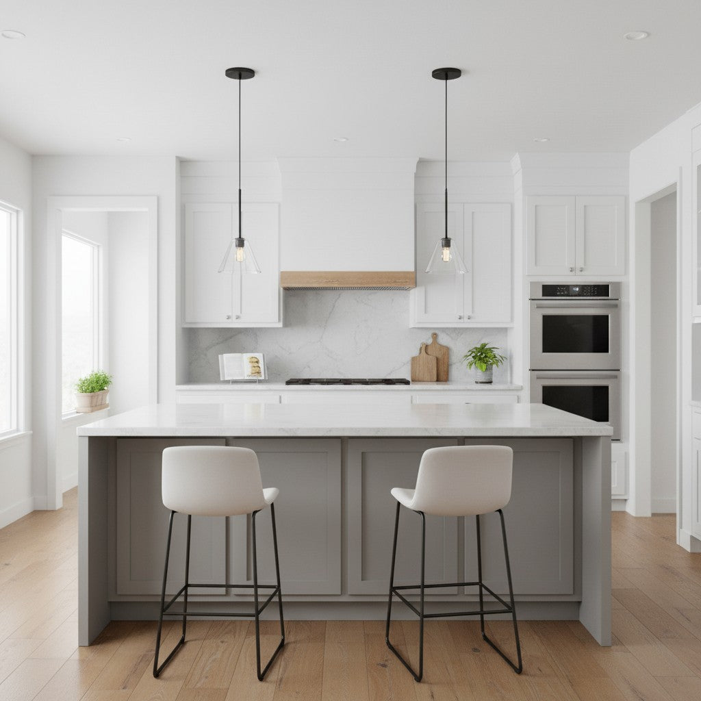 Tapered Glass Hanging Fixture with Metal Hardware for Island Dining Bar Overhead Lighting Home Kitchen | Thomler
