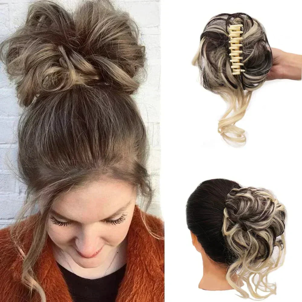 Clip-In Messy Bun Hair Extension with Curly Texture for Women, Synthetic Updo Hairpiece for Everyday & Special Events | Thomler