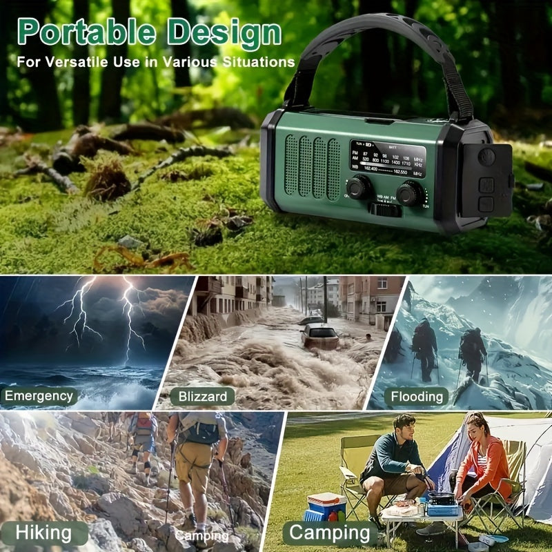 Solar Hand Crank Emergency Weather Radio with Flashlight & Phone Charger for Camping Hiking Outdoor Survival Power Outage Preparedness | Thomler
