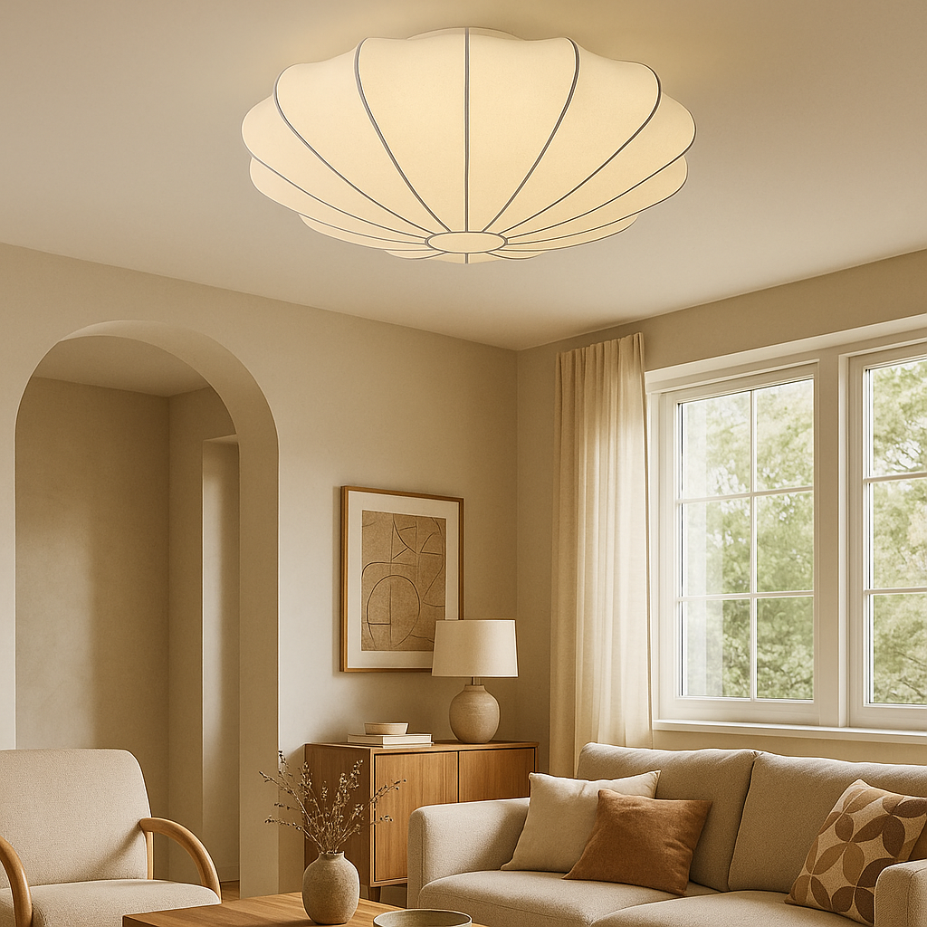Ceiling Lamp Silk Fibre 80.0 cm White Living Room Bedroom Diffused Scandinavian Japandi Flush Mount Light | Thomler