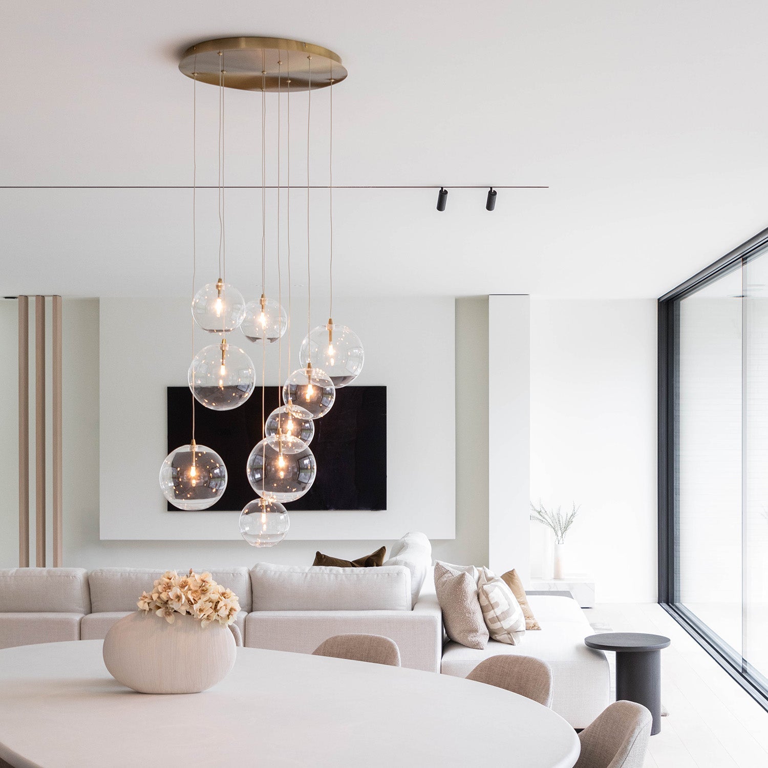 Pendant Light Glass Sphere Cluster 50.0 cm Antique Brass Dining Room Adjustable Hanging Ceiling Lamp | Thomler