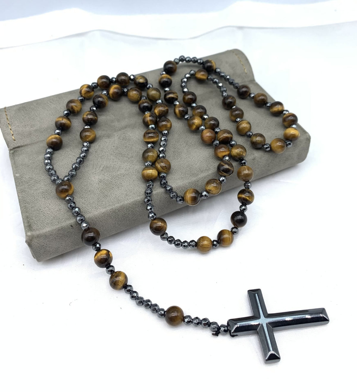 Stone Bead Prayer Chain – Adjustable Gemstone Pendant for Men with Cross Accent | Thomler