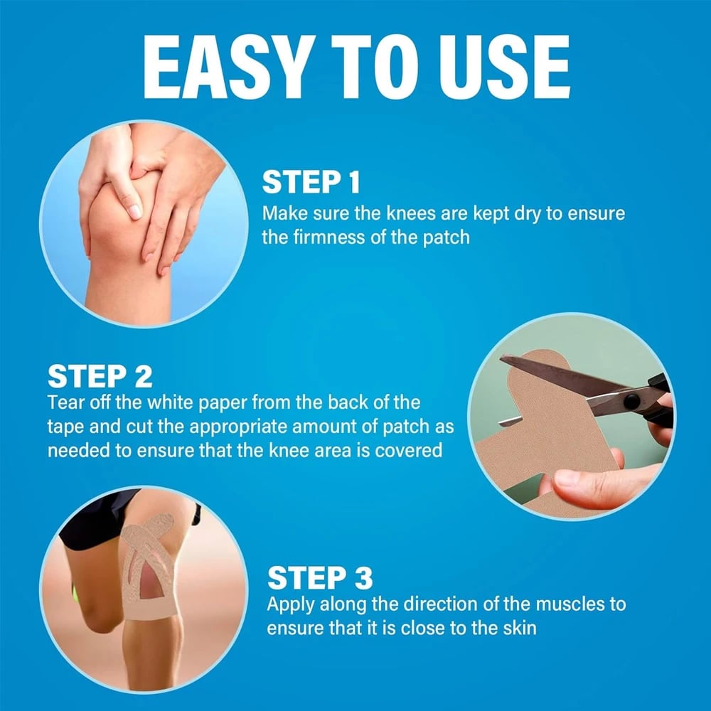 Pre-Cut Kinesiology Tape for Knee Support – 150% Stretch Cotton Athletic Tape for Pain Relief & Stability During Sports & Daily Activity | Thomler