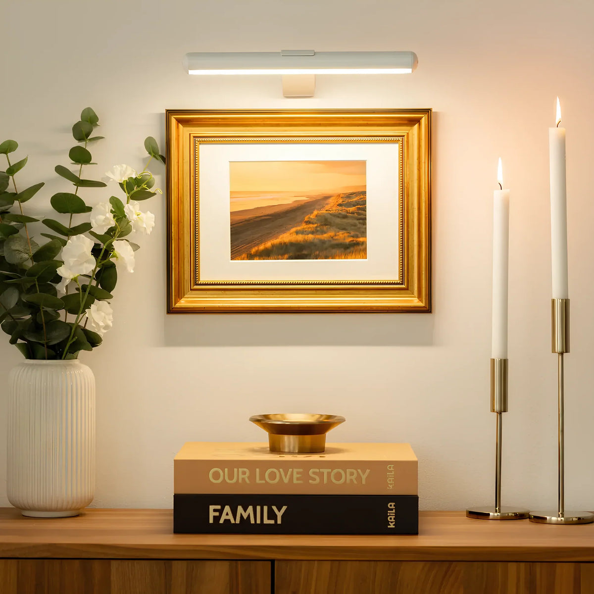 Wireless LED Picture Light with Dimmer & Remote – Swivel Head Art Illuminator for Wall Display | Thomler