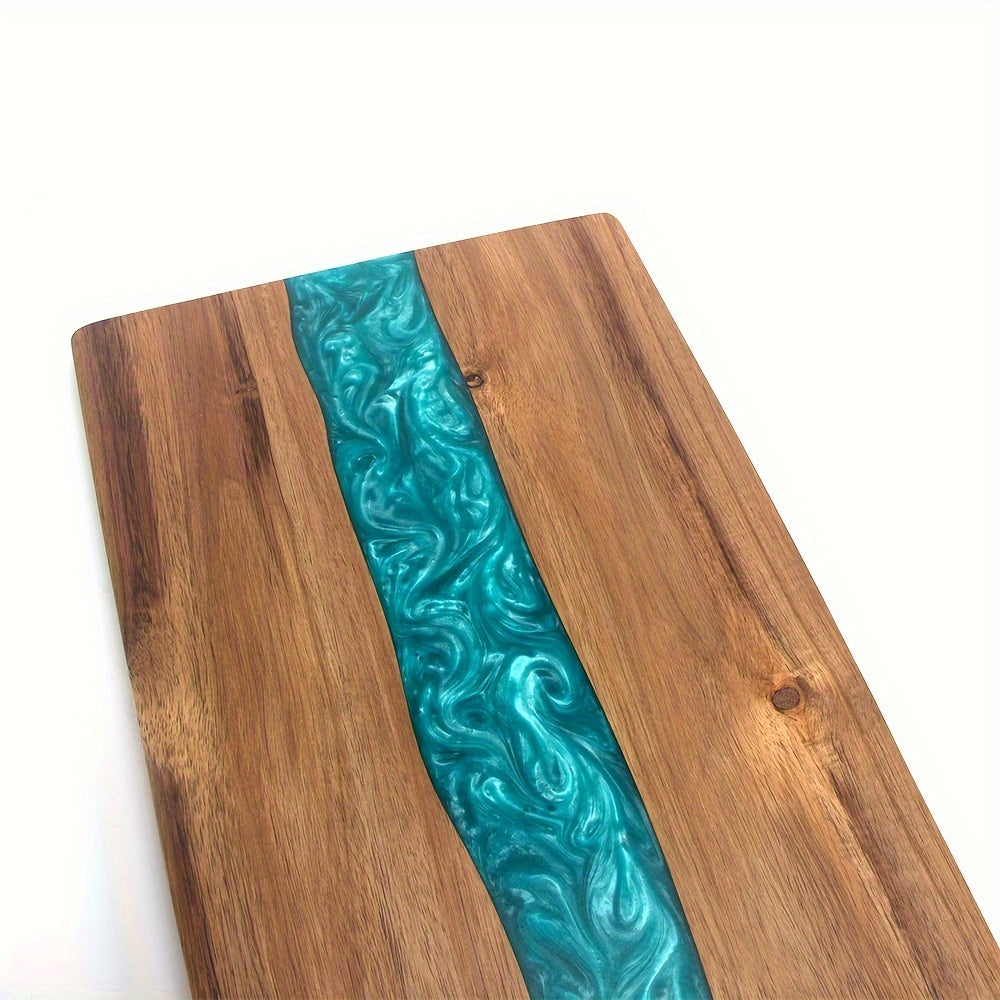Acacia Wood Serving Board with Blue Resin River Design 18x9 Inch Charcuterie Platter Butcher Block Cutting Surface for Cheese Meat Bread | Thomler