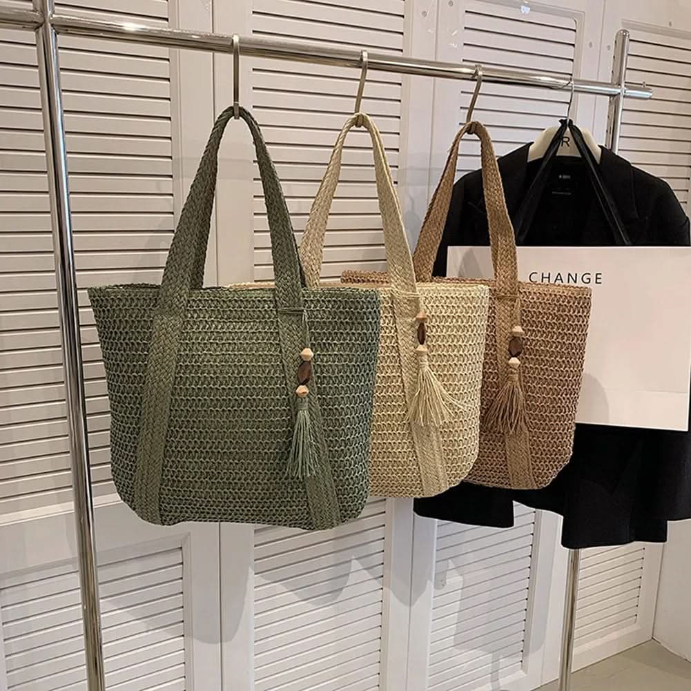 Handcrafted Natural Straw Shoulder Bag with Tassel – Roomy Beach Tote for Women, Lightweight Boho Handbag for Travel, Vacation & Daily | Thomler