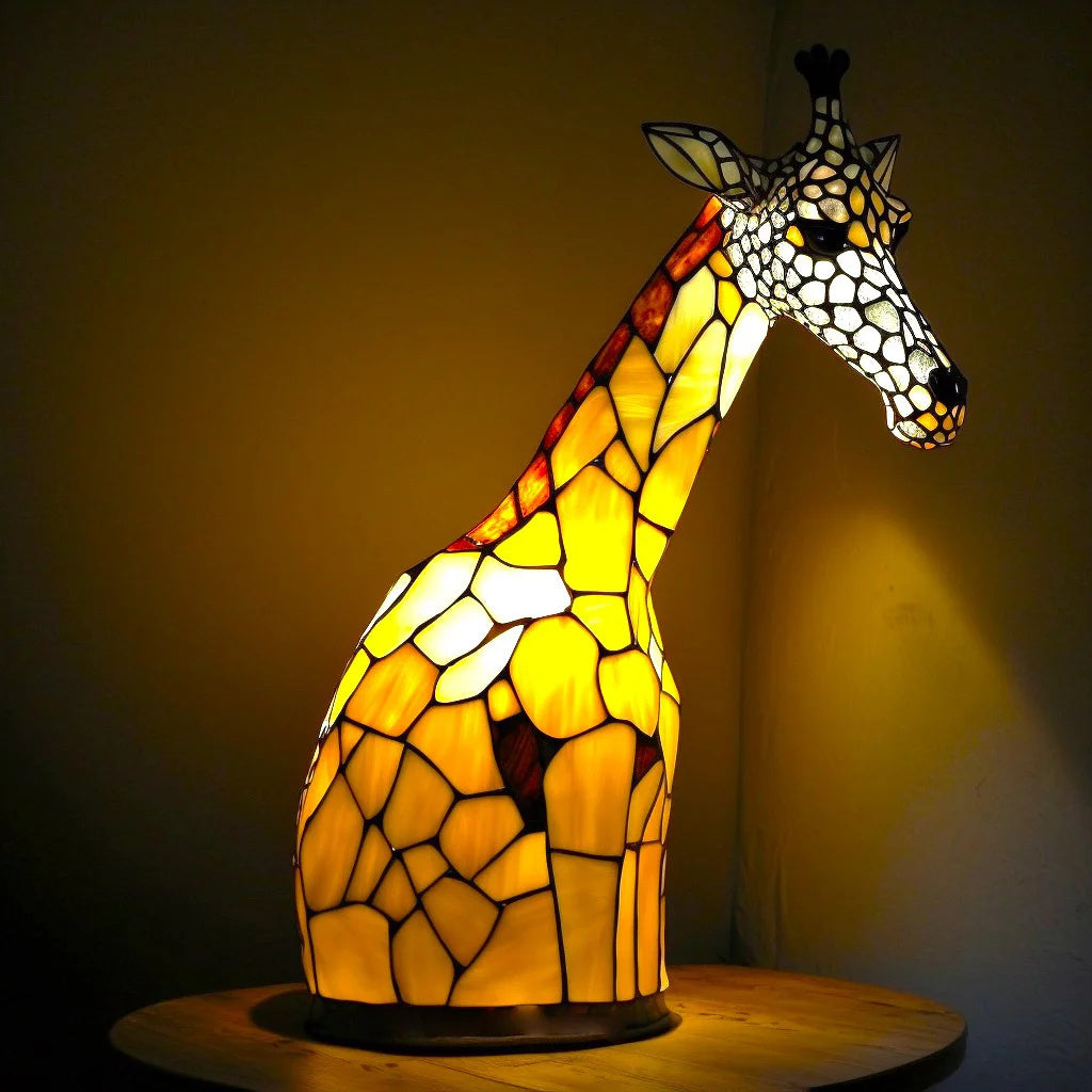 Stained Glass Animal Table Lamp with Color-Changing LED Light – Handcrafted Metal & Glass Accent for Bedroom, Living Room & Nursery Decor | Thomler