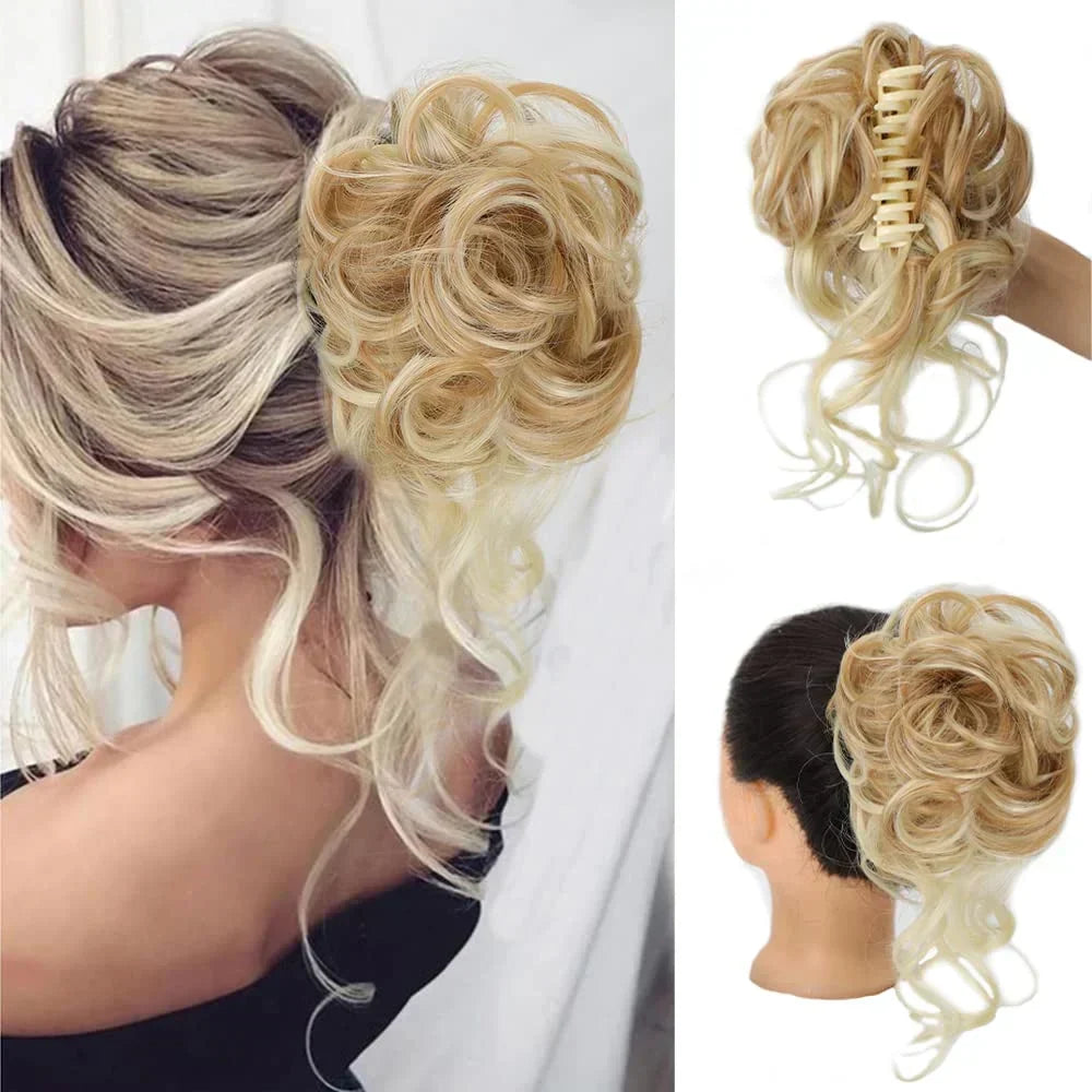 Synthetic Updo Hairpiece with Clip Attachment – Textured Volume for Thin or Fine Hair – Available in 18 Shades Including Blonde, Brown, Black, Gray &