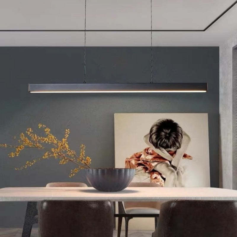 Sleek Overhead LED Bar Light Metal Frame Acrylic Diffuser Adjustable Height Dining Room Kitchen Island | Thomler