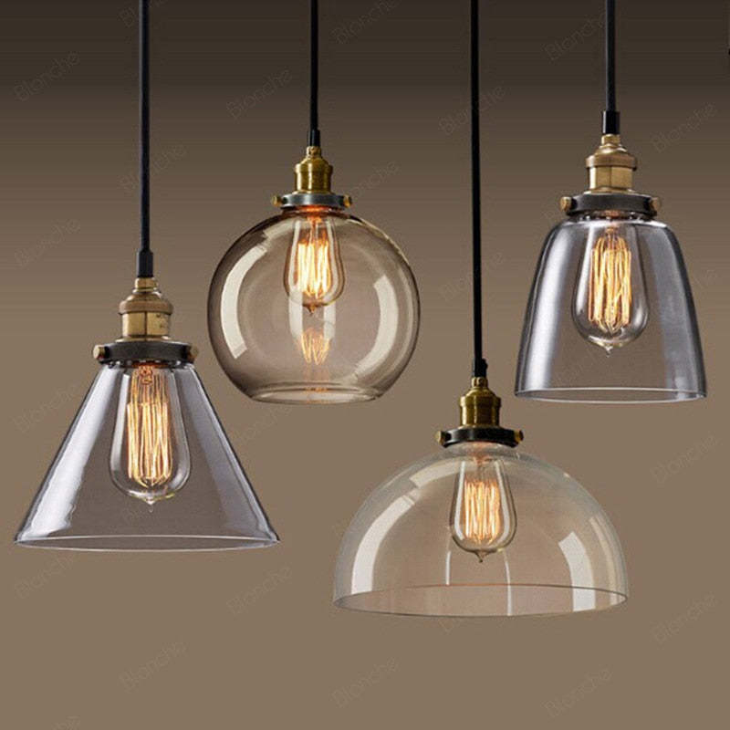 Industrial Glass Hanging Lamp Metal Frame Adjustable Drop Fixture for Kitchen Dining Living Spaces Clear Amber Smoke | Thomler