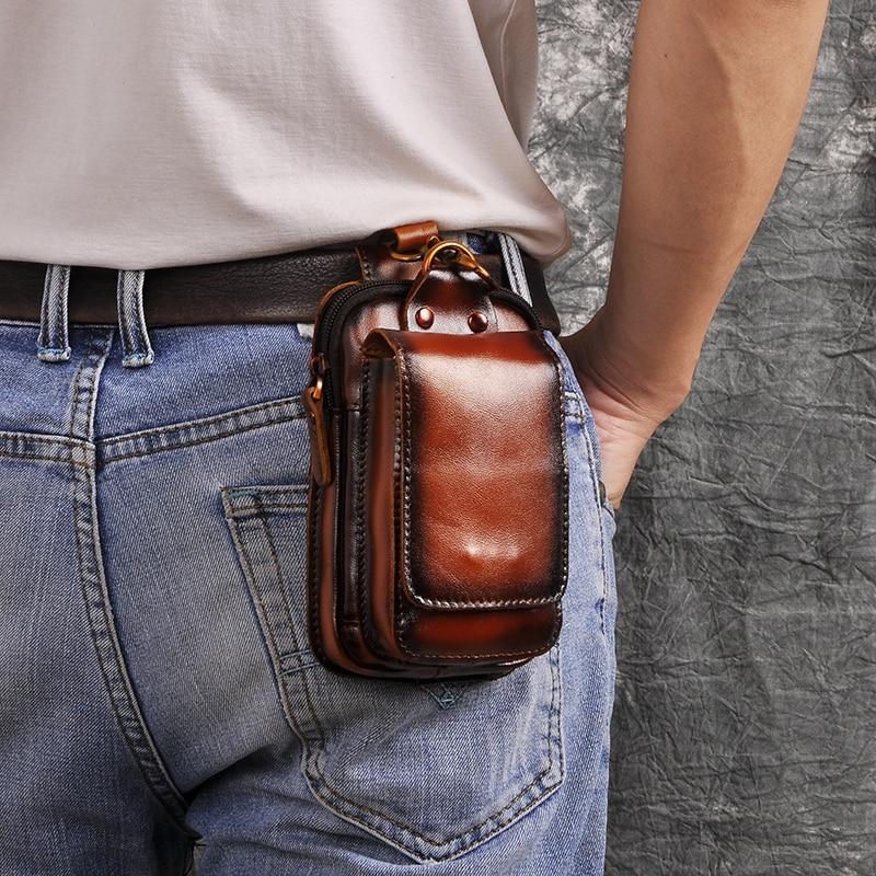 Leather Belt Bag for Men – Full-Grain Cowhide Waist Pack with Adjustable Strap, Magnetic Clasp & Zippered Compartments for Travel, Hiking | Thomler