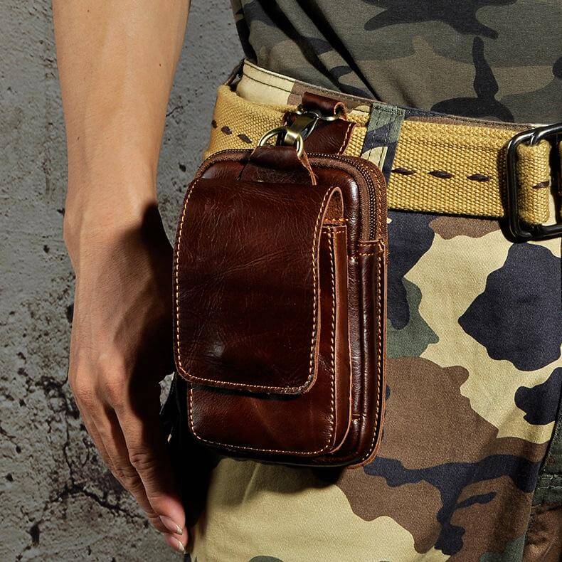 Leather Belt Bag for Men – Full-Grain Cowhide Waist Pack with Adjustable Strap, Magnetic Clasp & Zippered Compartments for Travel, Hiking | Thomler
