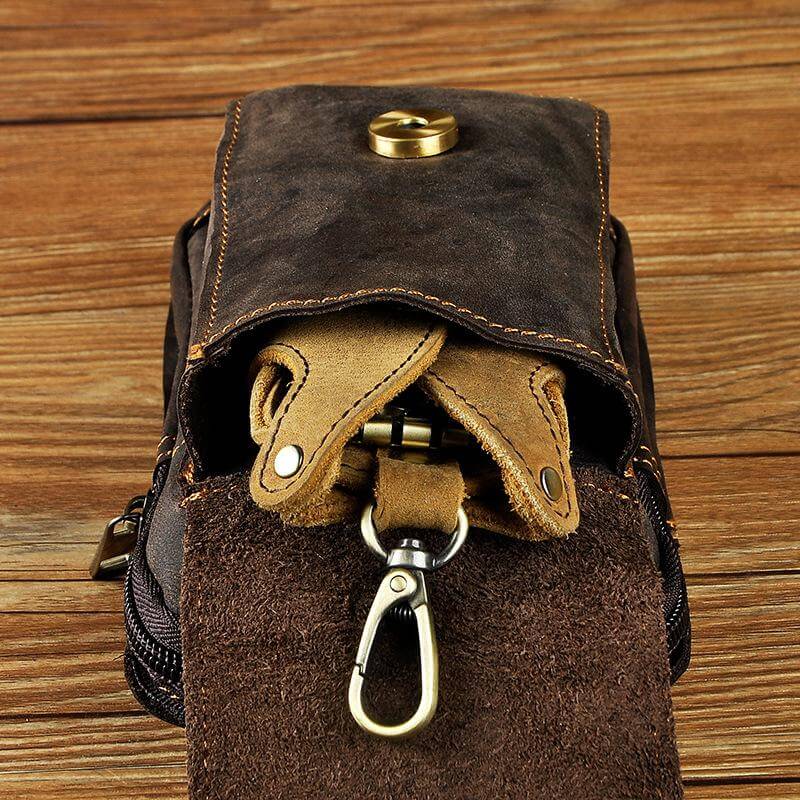 Leather Belt Bag for Men – Full-Grain Cowhide Waist Pack with Adjustable Strap, Magnetic Clasp & Zippered Compartments for Travel, Hiking | Thomler