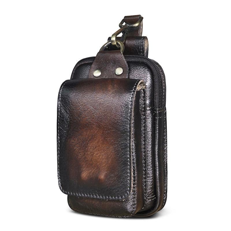Full-Grain Cowhide Belt Pouch for Men | Zippered Compartment & Magnetic Closure | Adjustable Elastic Strap | Hands-Free Carry for Travel, Co | Thomler