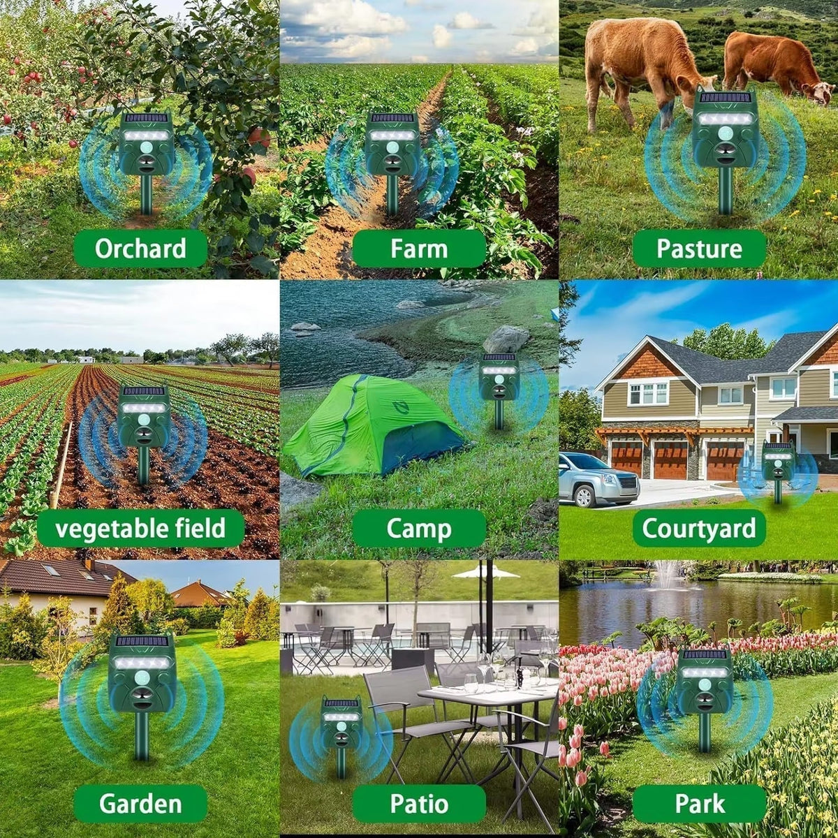 Outdoor Motion-Activated Sonic Wildlife Deterrent – Solar Rechargeable, Waterproof Barrier for Yard & Garden – Covers 1200 Sq Ft | Thomler