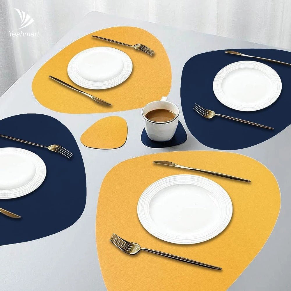 Reversible Faux Leather Table Mats 4 or 8 Pack Wipeable Heat Resistant Non-Slip for Kitchen Dining Room Everyday Meals Family Dinner | Thomler