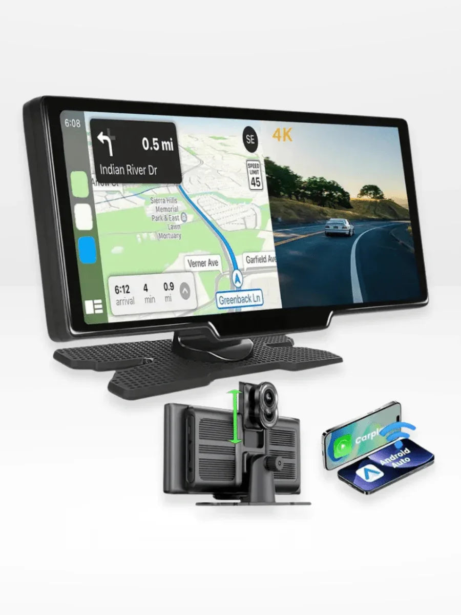 10.26-Inch Touchscreen CarPlay Display with Built-In Dash Cam for iPhone & Android | Wireless Bluetooth GPS Navigation Screen | HD Front | Thomler