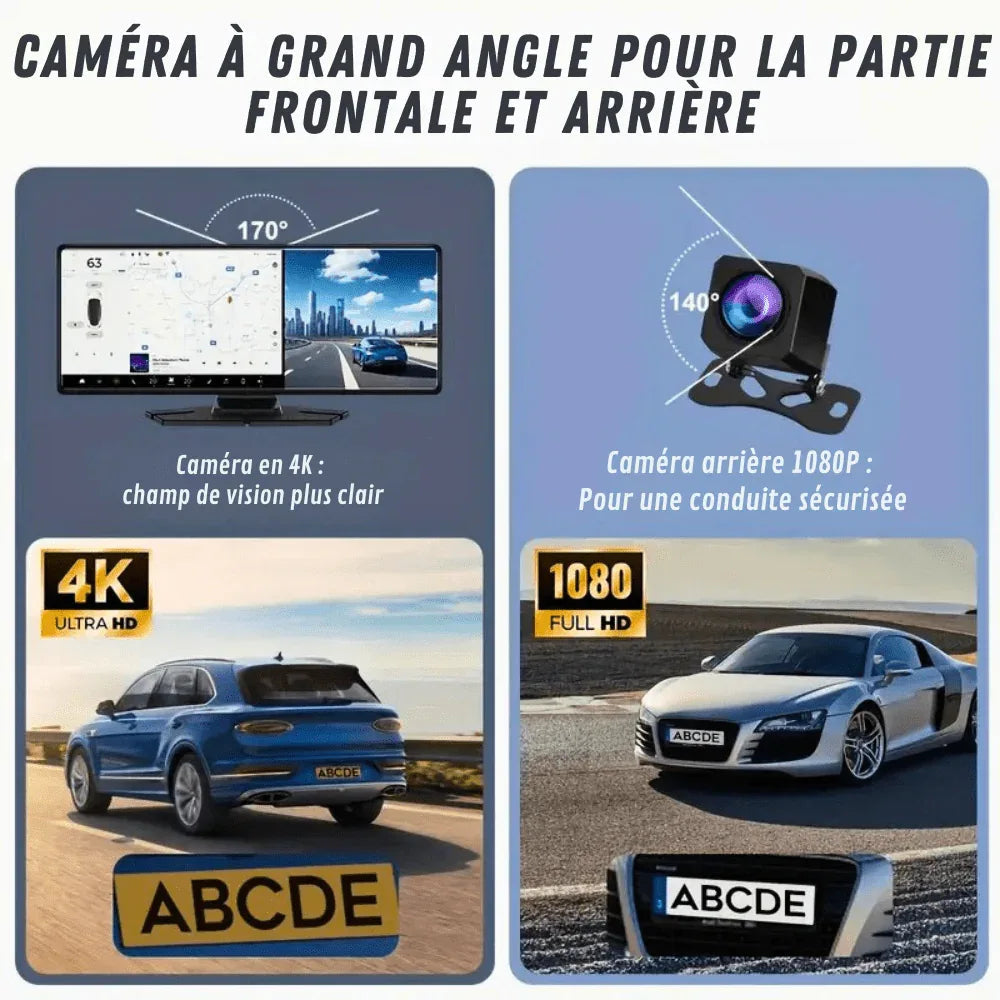 10.26-Inch Touchscreen CarPlay Display with Built-In Dash Cam for iPhone & Android | Wireless Bluetooth GPS Navigation Screen | HD Front | Thomler