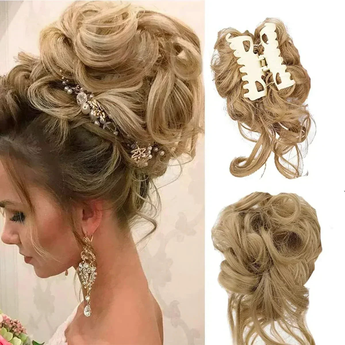Clip-In Messy Bun Hair Extension with Curly Texture for Women, Synthetic Updo Hairpiece for Everyday & Special Events | Thomler