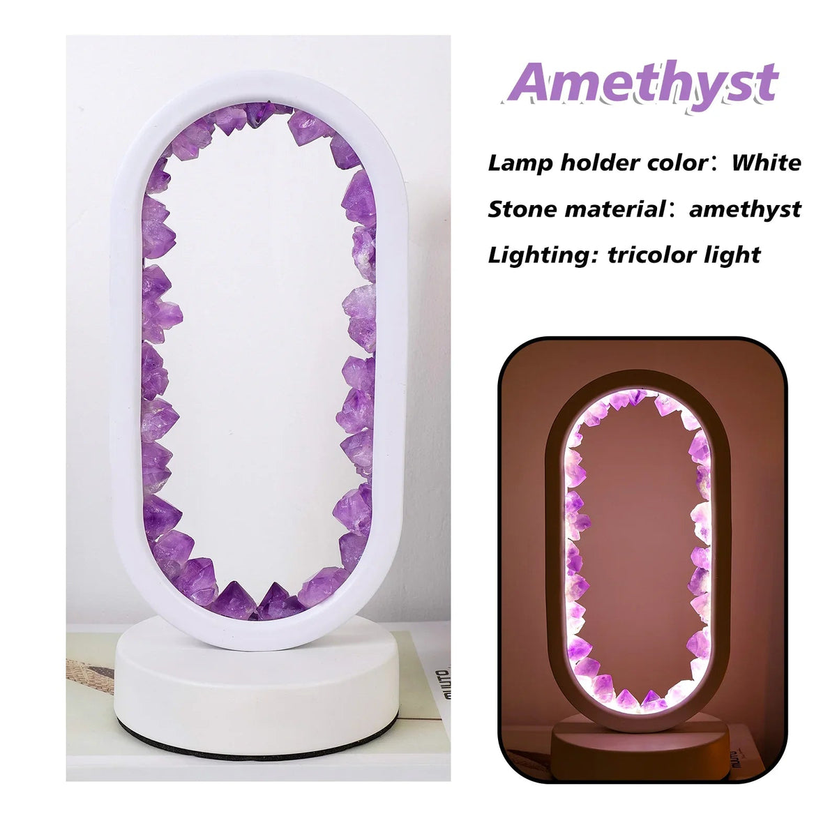 Genuine Crystal Stone Mood Lamp for Relaxation & Meditation, Handcrafted Mineral Accent Light for Home Décor | Thomler