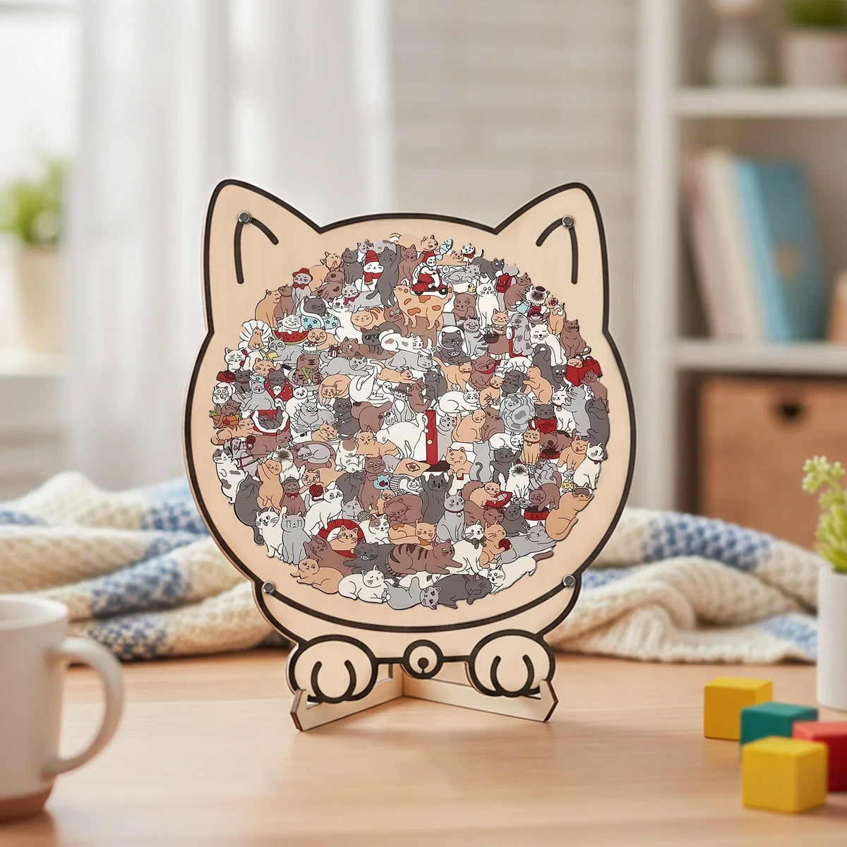 135-Piece Wooden Feline Jigsaw – Artistic Tabby Silhouette Puzzle for Relaxation | Thomler