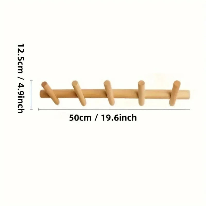 Wall-Mount Coat Hook Rack in Natural Oak Wood – 4 or 5 Rounded Pegs for Entryway, Bedroom & Bath | Thomler