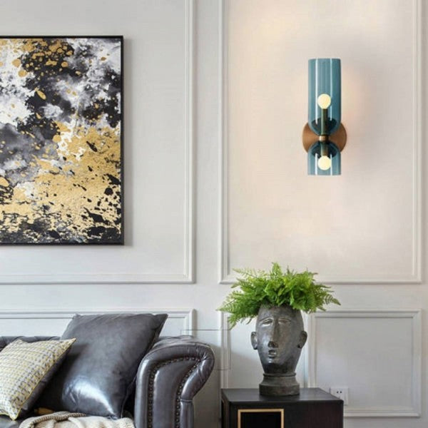 Glass & Iron Wall Sconce - Vintage-Inspired Dual-Light Fixture for Hallway, Bedroom & Dining Room - Hardwired Design with E12 Candelabra | Thomler