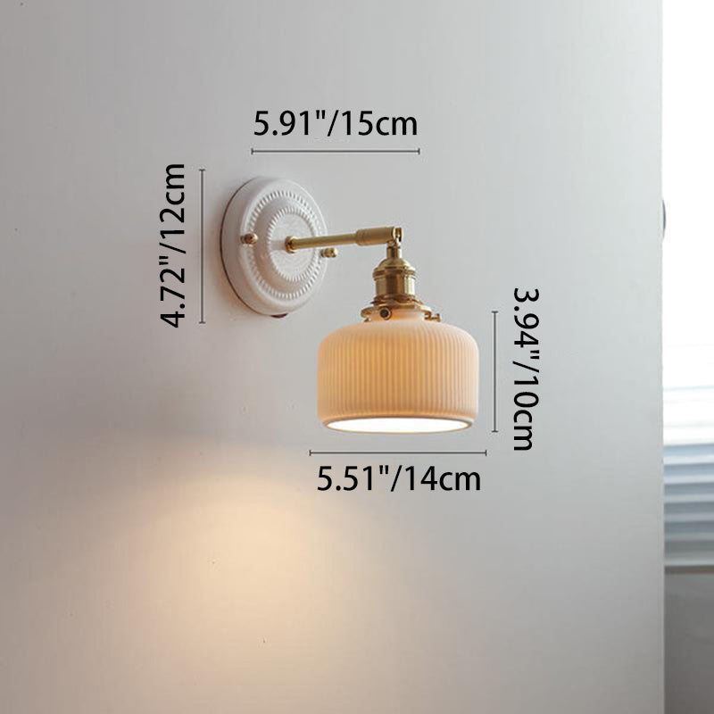 Handcrafted Porcelain Shade Brass Wall Light Fixture Single Bulb Hardwired Sconce for Bedroom Hallway Entryway Vintage Home Decor | Thomler